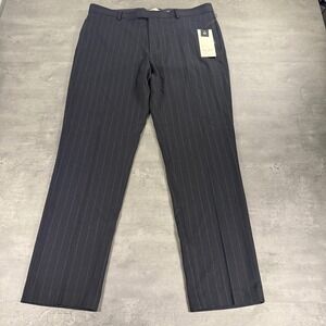 River Island Dress Pants Men 36R Navy Gray Pinstripe Slim Fit Formal Trouser $99